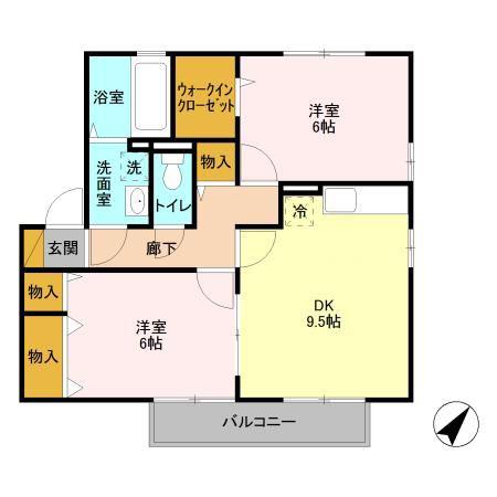 リビングタウン東海 E棟(2DK/2階)の間取り写真