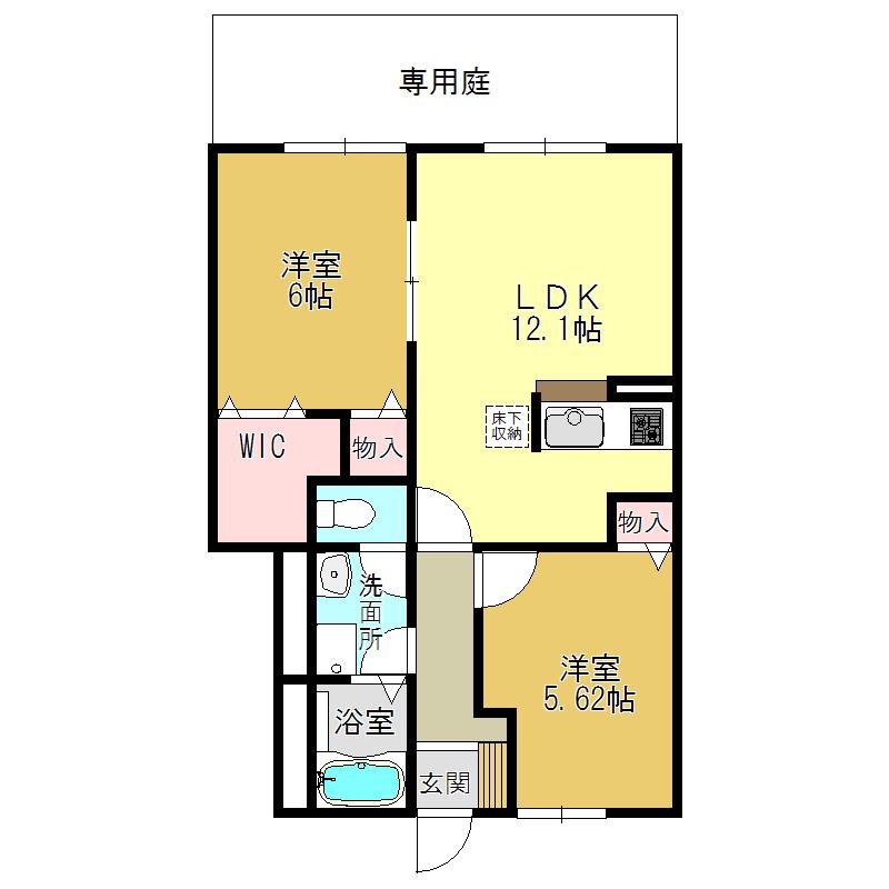 エストアロッジオII(2LDK/1階)の間取り写真