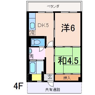 WING湯河原(2DK/4階)の間取り写真