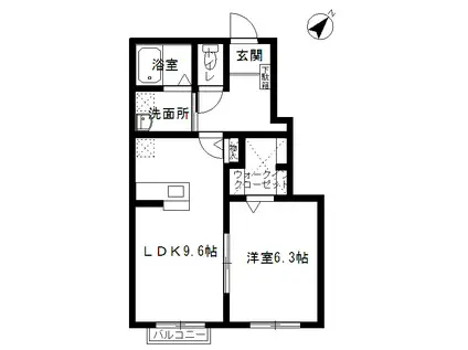 ピースフル カーサ(1LDK/1階)の間取り写真