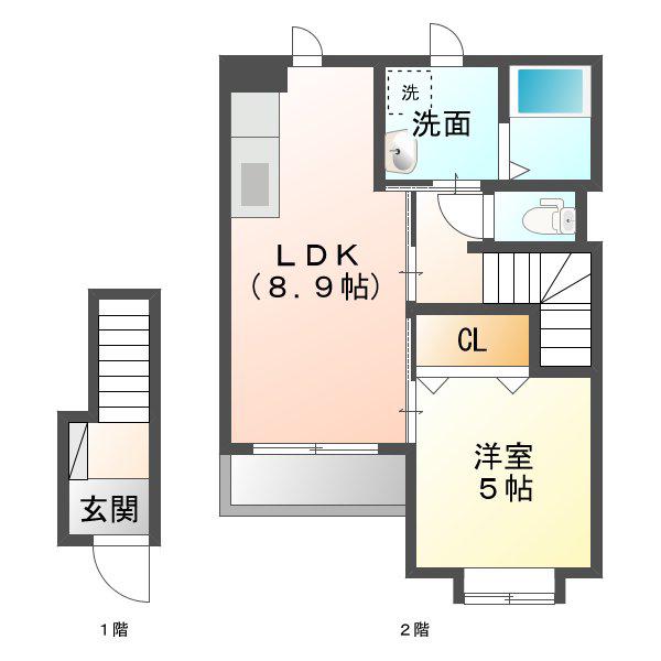 セイリング ONE(1LDK/2階)の間取り写真