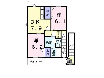 スカイフィールドΑ(2DK/2階)の間取り写真