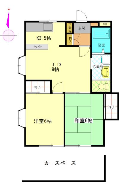 スカイハイツII(2LDK/1階)の間取り写真