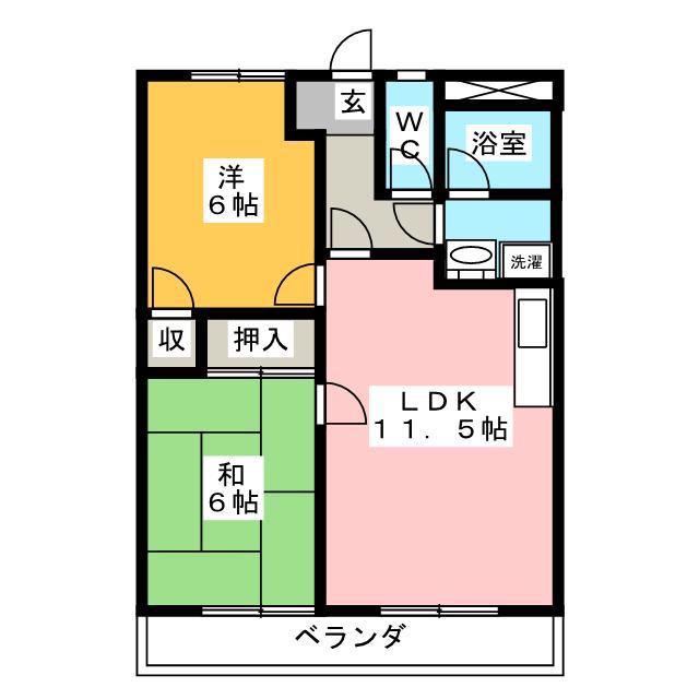 ハイツ園城(2LDK/3階)の間取り写真