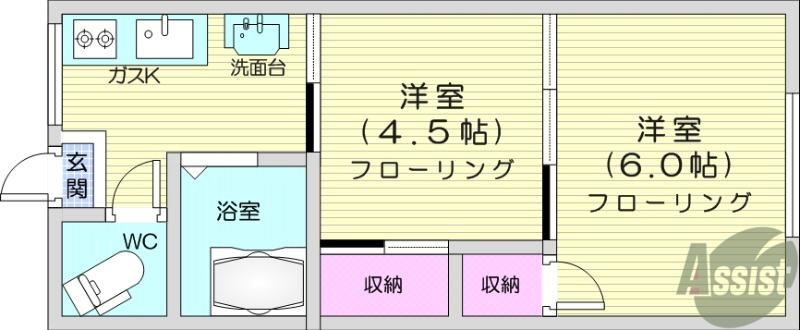 コーポ南仙台(2K/1階)の間取り写真
