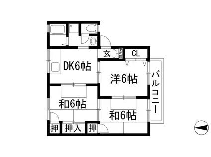 モーツァルト南笹原(3DK/2階)の間取り写真