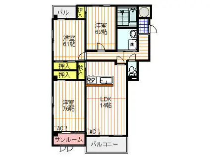 F.ウエスト BLD(3LDK/3階)の間取り写真