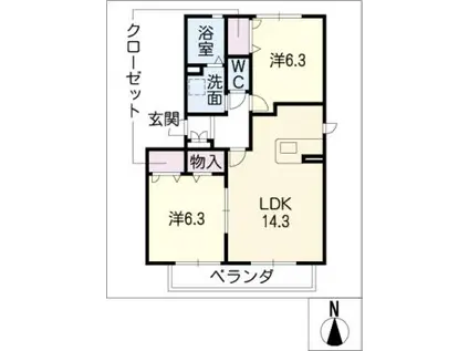 ファミール白壁(2LDK/2階)の間取り写真