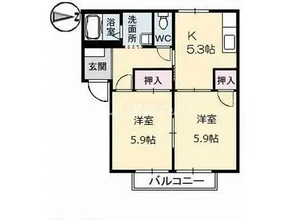 フローラル一の宮 A棟(2K/2階)の間取り写真