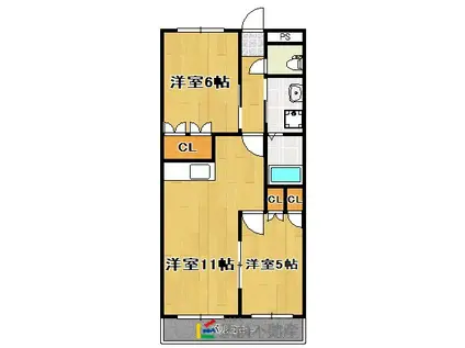 エクセルハイム岩ケ下II(2LDK/2階)の間取り写真