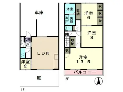 ＪＲ中央本線 瑞浪駅 徒歩14分 2階建 築37年(3LDK/1階)の間取り写真