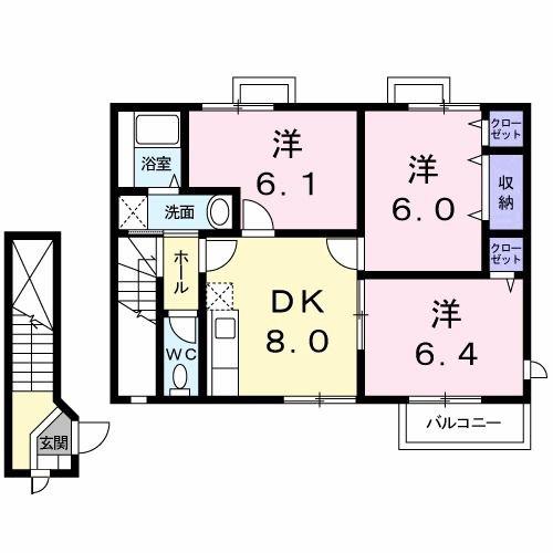 ホワイトリバー A(3DK/2階)の間取り写真
