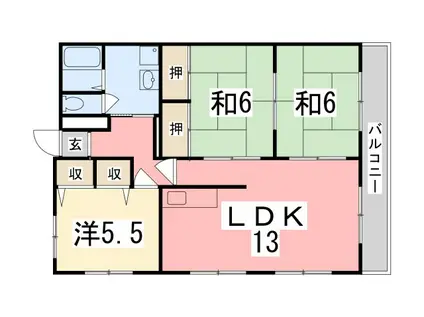 高楽ハイツ(3LDK/2階)の間取り写真