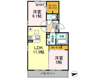 カーサ・ソレイユII(2LDK/1階)の間取り写真