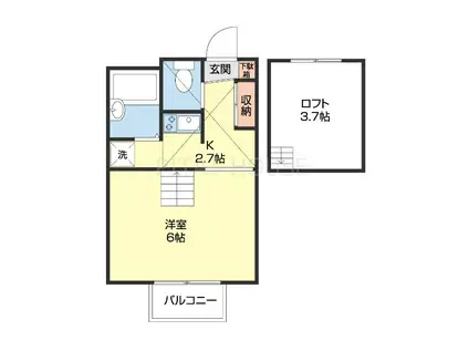 PUR田尻(1K/2階)の間取り写真