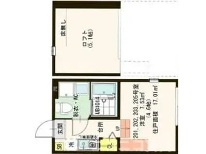 ハーモニーテラス東堀切II(ワンルーム/2階)の間取り写真