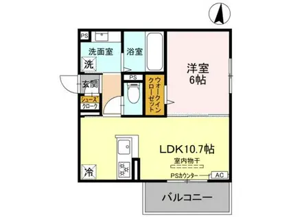 GRAMM六地蔵C棟(1LDK/2階)の間取り写真