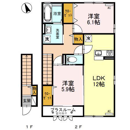 ルビー C(2LDK/2階)の間取り写真