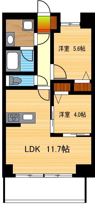 堀第二南台ビル(2LDK/4階)の間取り写真