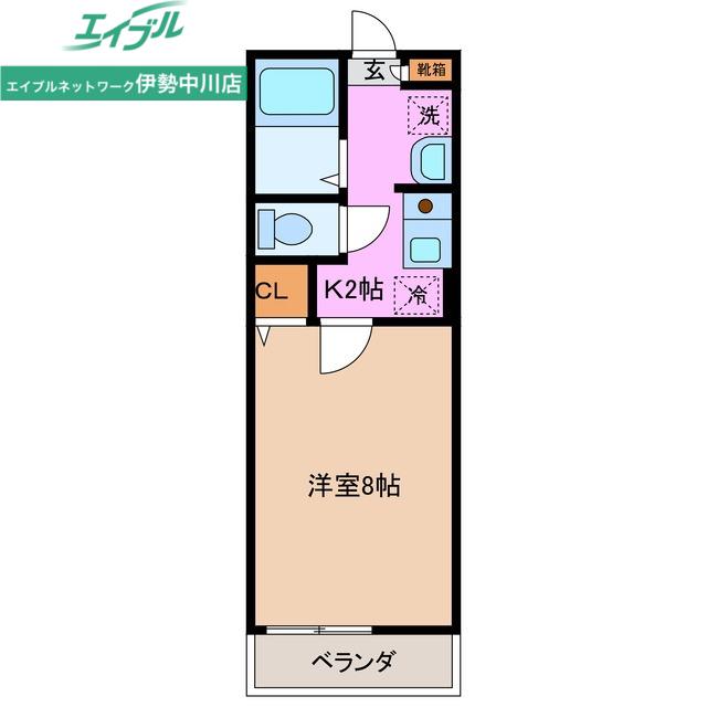 ジュネス久居(1K/2階)の間取り写真