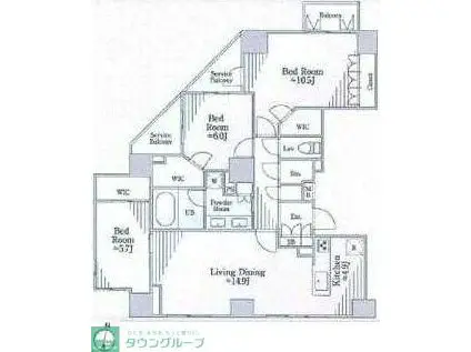 ミレアコート南青山(3LDK/9階)の間取り写真