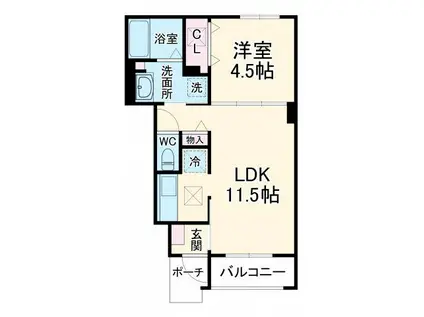 CHAMP DE FRAISES(1LDK/1階)の間取り写真