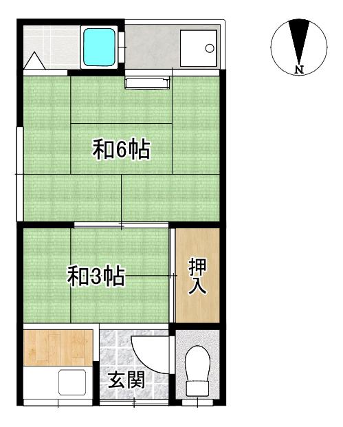 松山荘(2K/2階)の間取り写真