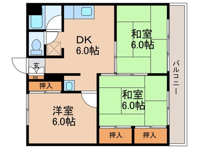 浜田ビル(3DK/4階)の間取り写真