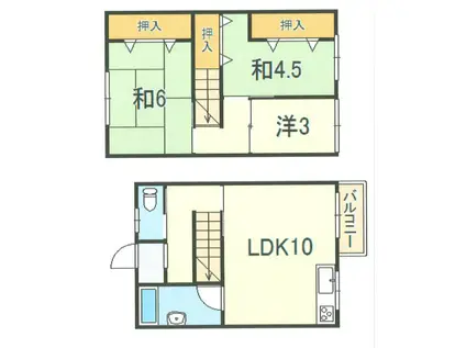 明舞第6団地14号棟(3LDK/2階)の間取り写真