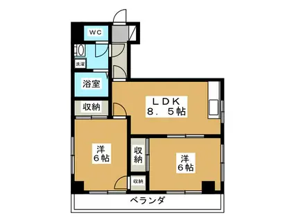 久保ビル(2LDK/3階)の間取り写真
