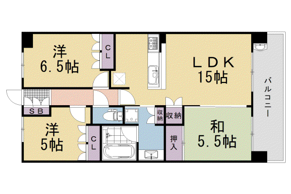 ジオ阪急洛西口ノースレジデンス(3LDK/15階)の間取り写真