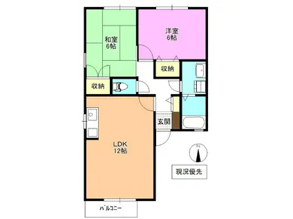 ピュアアムールB棟(2LDK/1階)の間取り写真