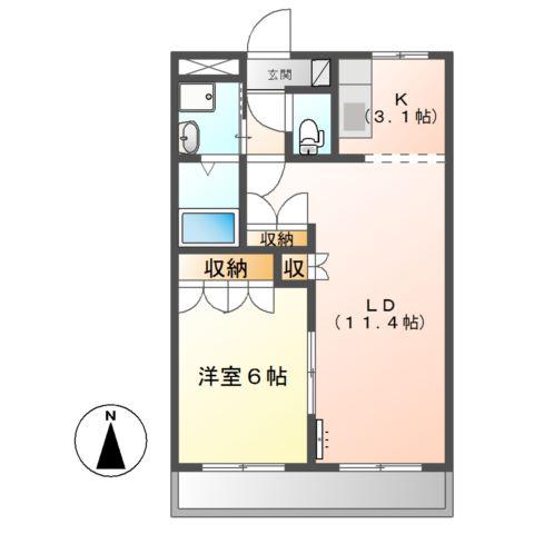 クローバーグリーンV(1LDK/2階)の間取り写真