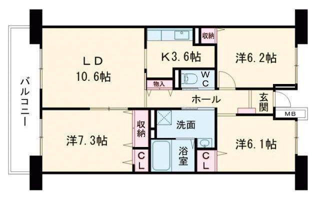 県営伊川谷第2高層1号棟(3LDK/8階)の間取り写真