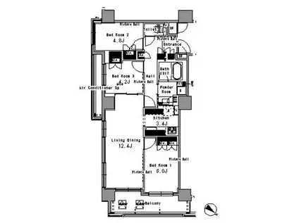 パークアクシス日本橋浜町(3LDK/7階)の間取り写真
