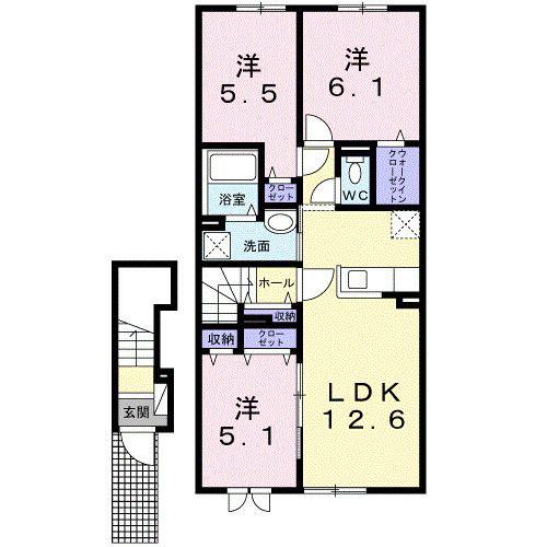 カルム栗山(3LDK/2階)の間取り写真