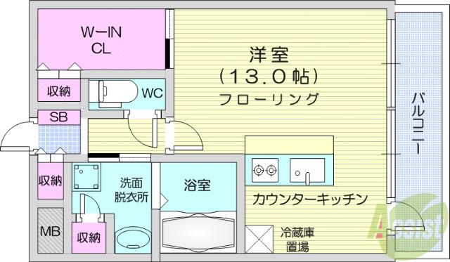 グレイスヒル高嶺(ワンルーム/2階)の間取り写真