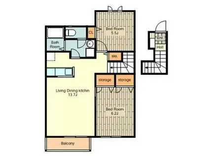 グレンツェ・アヴニールA・B(2LDK/2階)の間取り写真