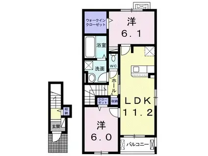 プリムローズガーデン タカラI(2LDK/2階)の間取り写真