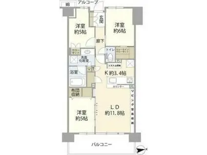 エアヒルズ藤沢(3LDK/3階)の間取り写真