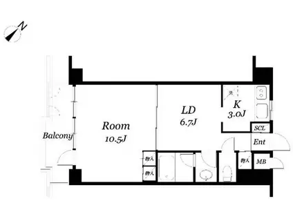 メゾンドゥース南麻布(1LDK/3階)の間取り写真
