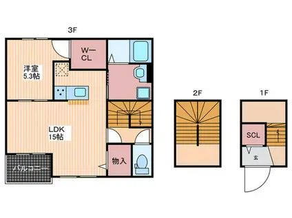 プチアミ(1LDK/3階)の間取り写真