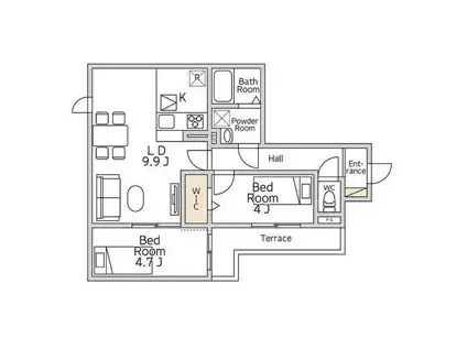 デュエット横浜高田(2LDK/2階)の間取り写真