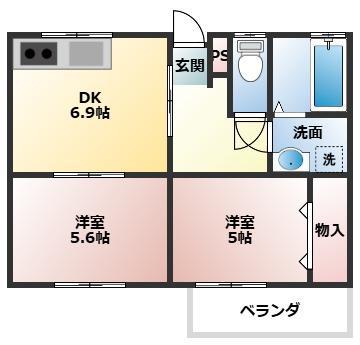 プチシャトーマンション(2DK/2階)の間取り写真
