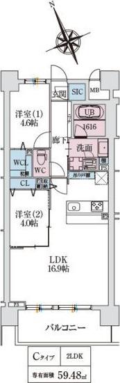 スプランディッド大阪NAMBA LINE(2LDK/2階)の間取り写真