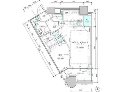 パークタワー勝どきサウス(1LDK/15階)の間取り写真