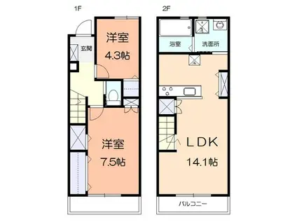 ウッドガーデン(2LDK/1階)の間取り写真