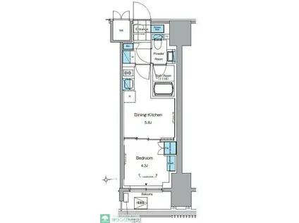 ルフォンプログレ田原町(1DK/4階)の間取り写真