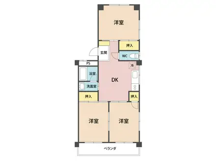 ユナイッテド碩田(3DK/2階)の間取り写真