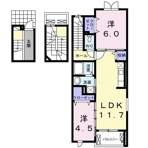 グランツみしまII(2LDK/3階)の間取り写真